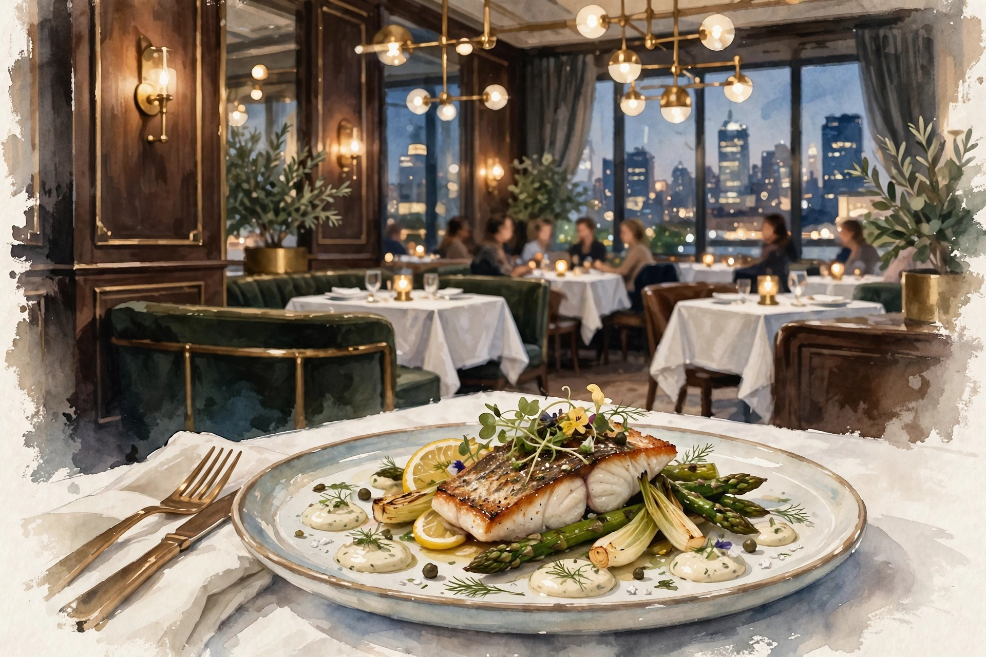 Illustration of fine dining at The Mark restaurant